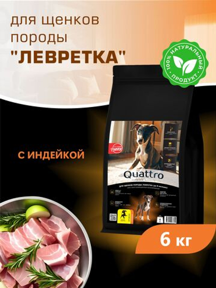 Quattro корм для щенков породы Левретка, с индейкой, 6 кг, QUATTRO