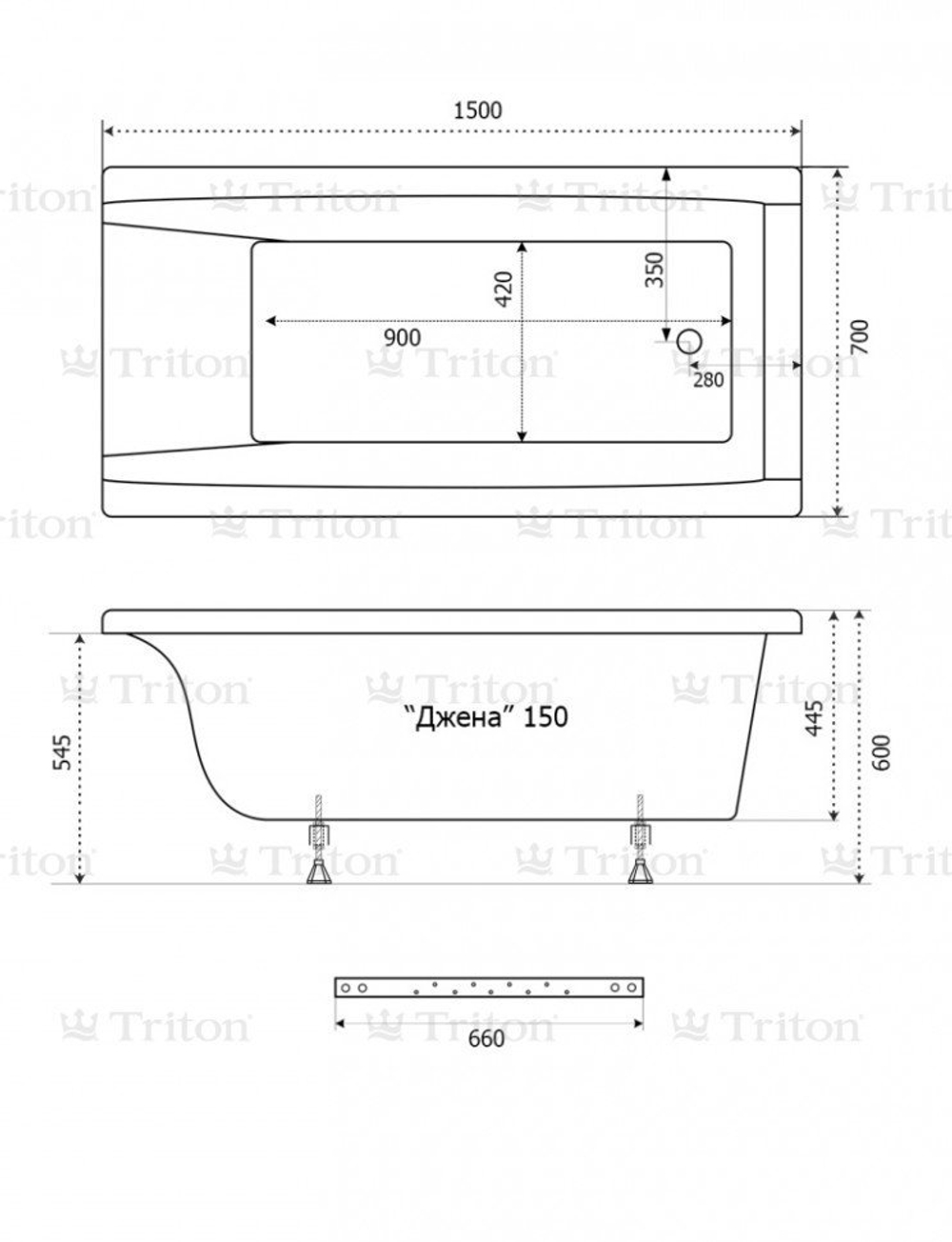 Ванна акриловая Triton Джена 150 см