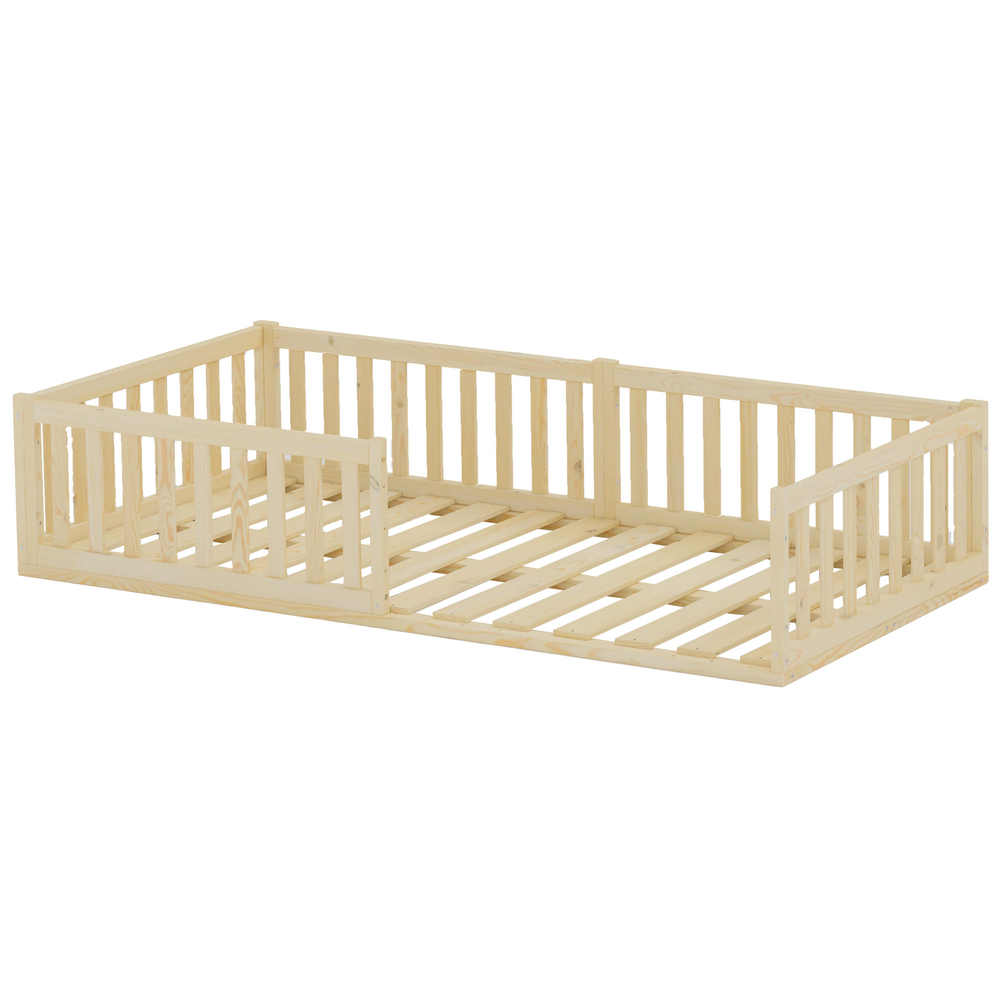 Кровать детская, 90х200, Буфалина, односпальная, с бортиком, из массива дерева с настилом, натуральная, Dipriz