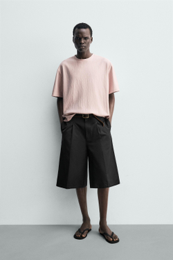 ZARA ФУТБОЛКА RELAXED FIT ИЗ РЕЛЬЕФНОЙ ТКАНИ, РОЗОВЫЙ