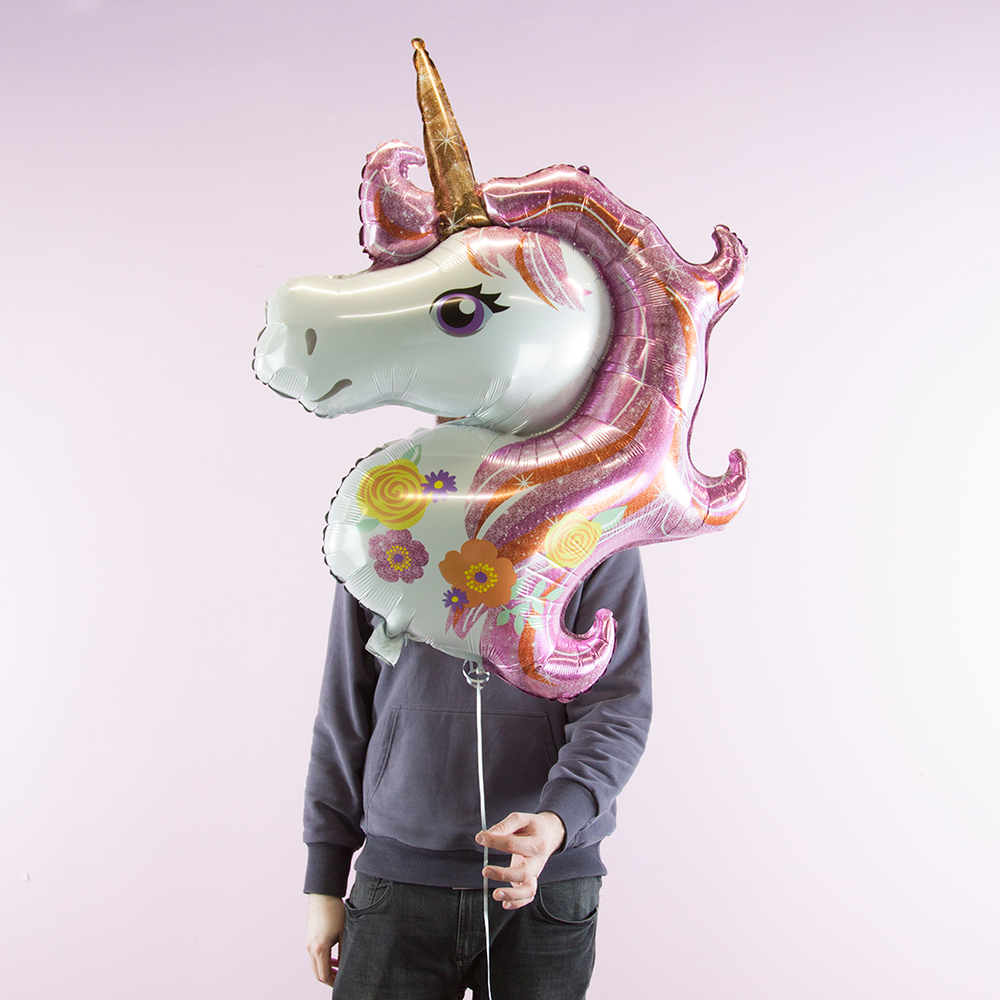 Фольгированный шар-фигура «Голова единорога. Цветочный», 117 см