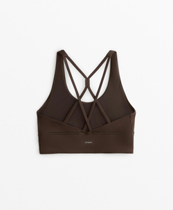 Oysho Спортивный бюстгальтер с бретелями на спине, темно-коричневый