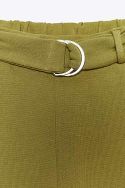ZARA БРЮКИ В СТИЛЕ РУСТИК С РЕМНЕМ, ОЛИВКОВЫЙ