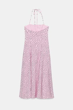 ZARA ПЛАТЬЕ МИДИ В ГОРОШЕК С ГОРЛОВИНОЙ ХАЛТЕР И ОБЪЕМНЫМИ ДЕТАЛЯМИ, РОЗОВЫЙ