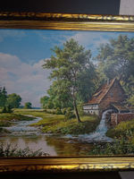Картина в раме Дом у реки. 76 х 40,5 см