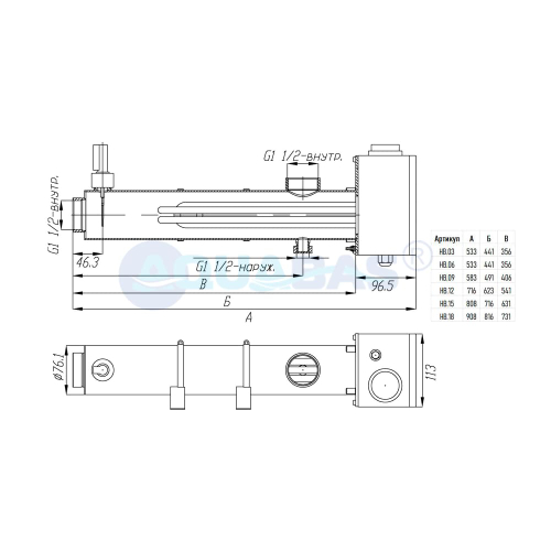 НВ.06 Электрический водонагреватель для бассейна 6 кВт в комплекте с датчиком потока и термостатом