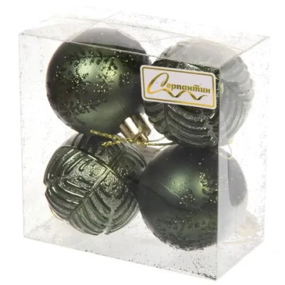 Новогодние шары 5 см (набор 4 шт) «Лесная тайна», изумруд