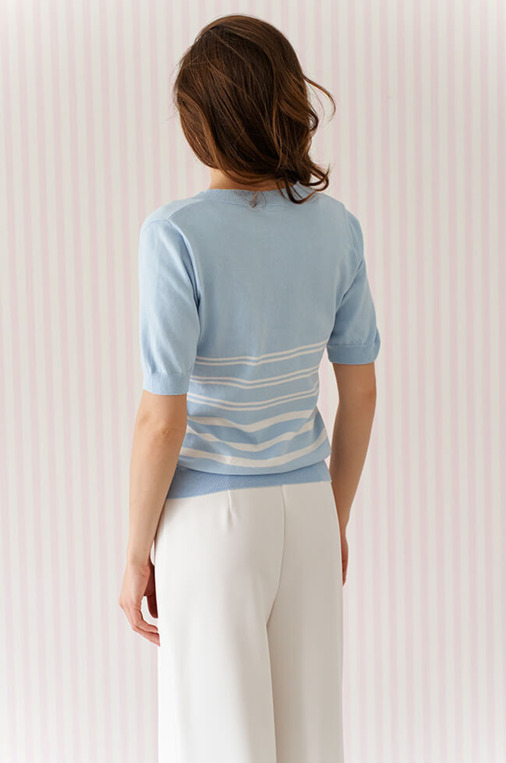 23253 Джемпер женский (голубой / молочный)