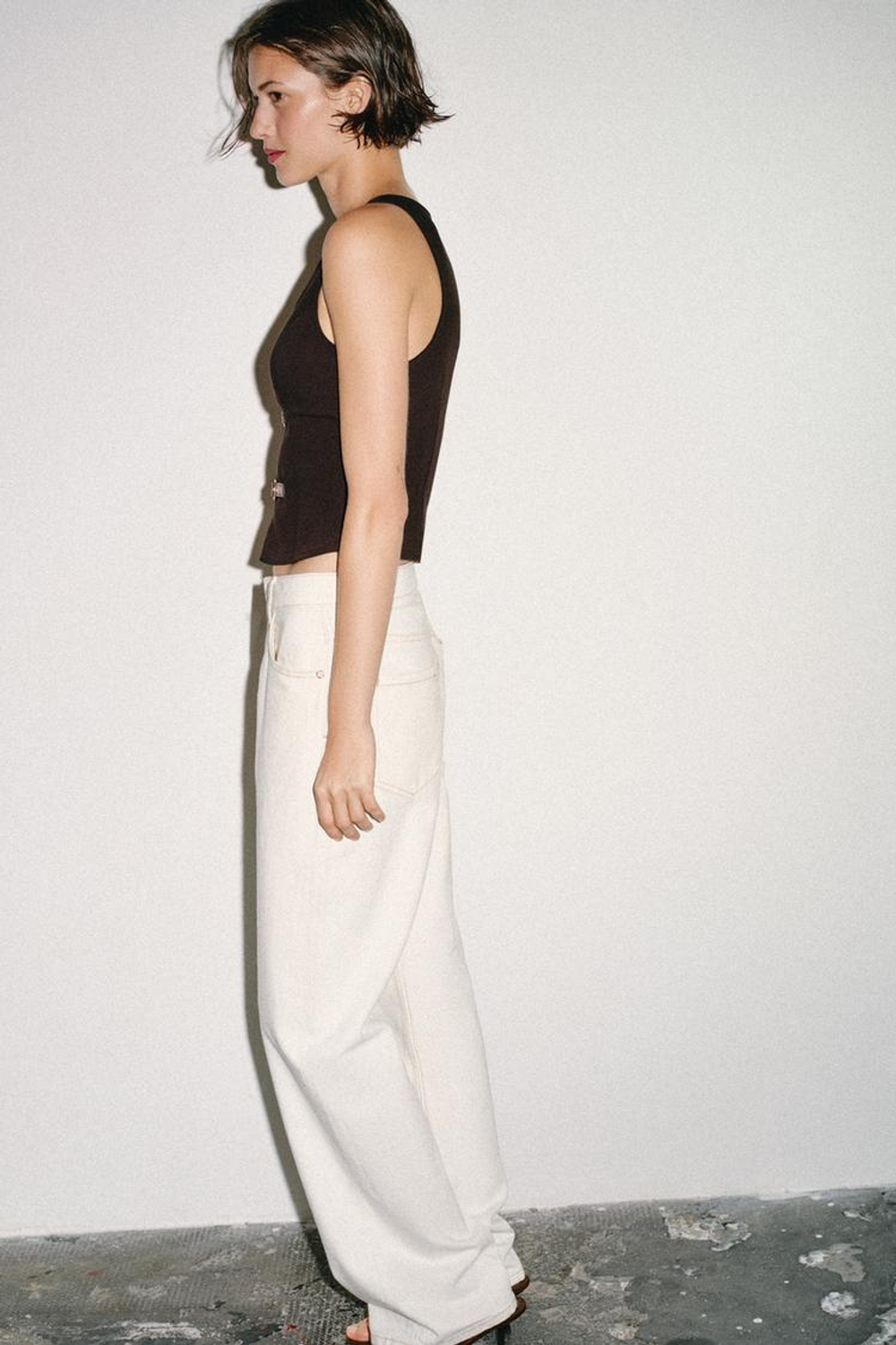 ZARA ТОП С ХЛЯСТИКАМИ, КОРИЧНЕВЫЙ