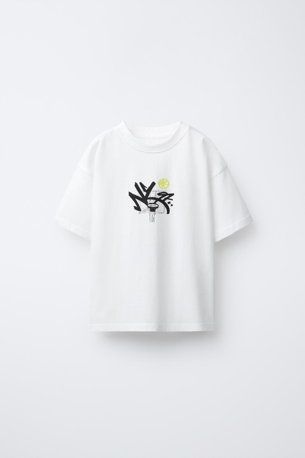 ZARA ФУТБОЛКА С ПРИНТОМ, БЕЛЫЙ