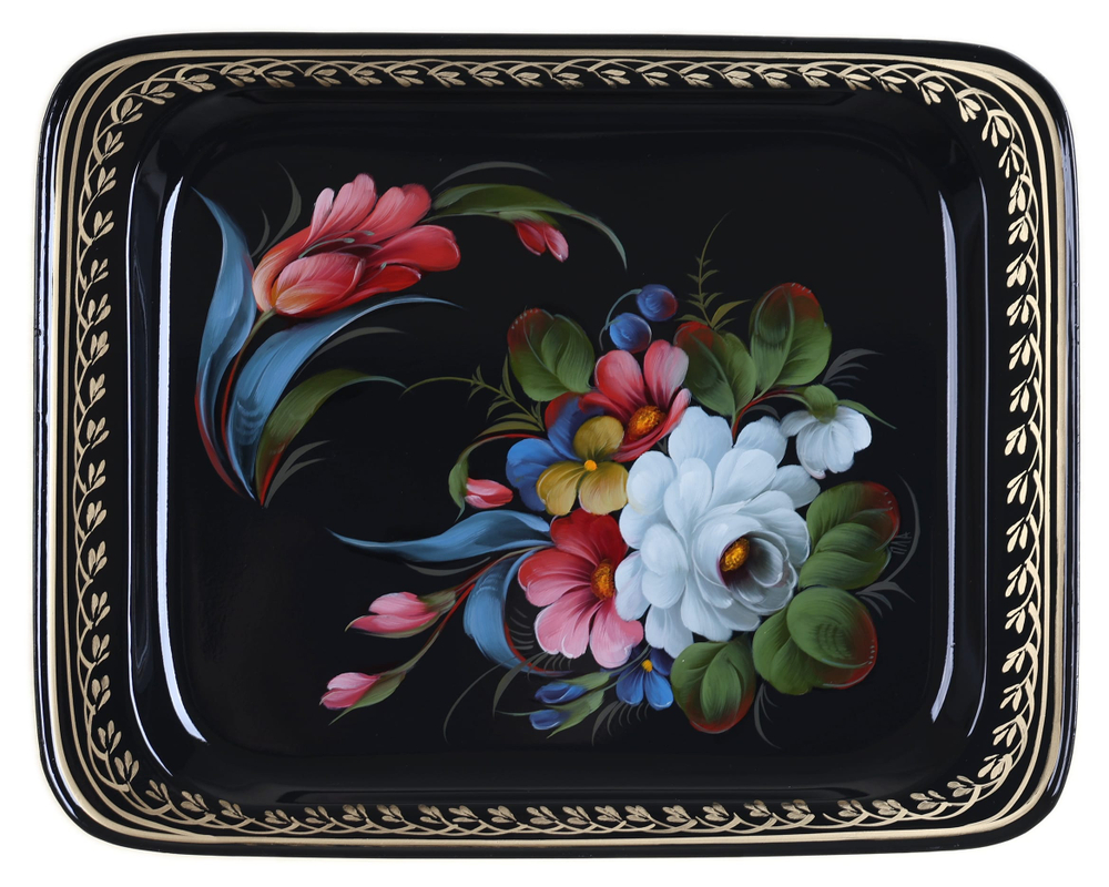 Жостовский поднос декоративный, размер 33х26 см (A13), металлический