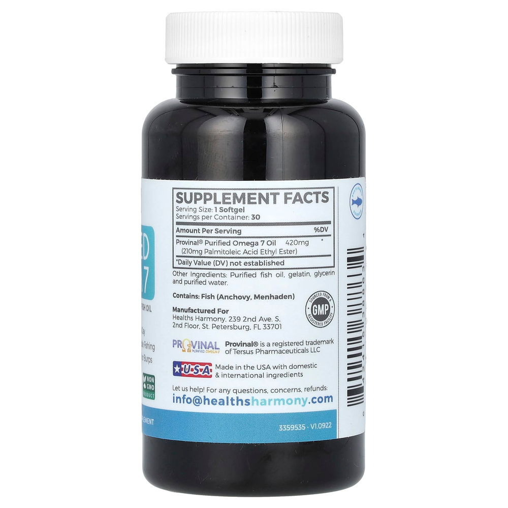 Healths Harmony, Очищенная омега-7, 30 мягких таблеток