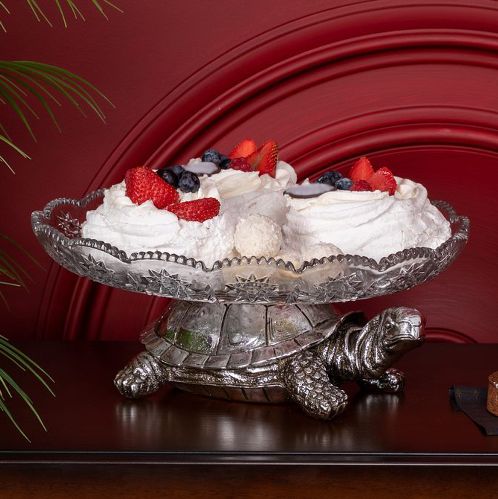Фруктовница-конфетница Черепаха со стеклянной чашей 1257 Серебро