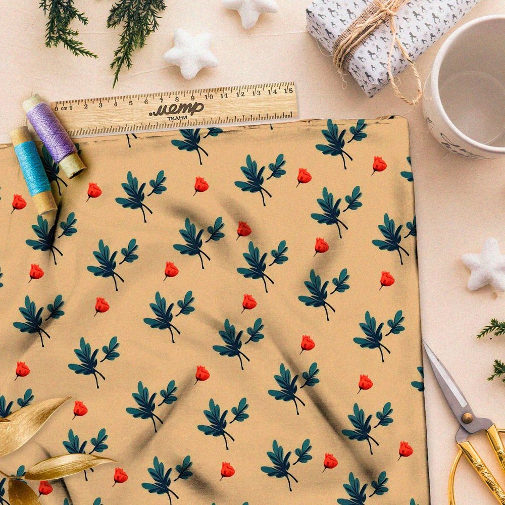 Ткань премиум сатин мелкие розочки