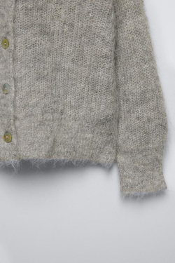 ZARA КАРДИГАН ИЗ СМЕСОВОЙ АЛЬПАКИ, СЕРЫЙ С МЕЛАНЖЕВЫМ ЭФФЕКТОМ