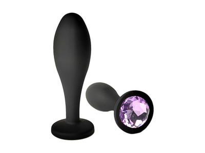 Анальная пробка "Vander" силикон,  кристалл, капля S, Чёрный