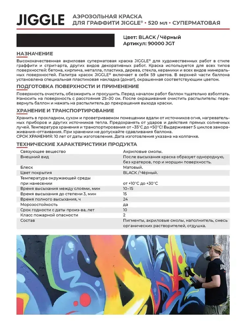 Аэрозольная краска для граффити в баллончике JIGGLE PRO суперматовая, 520 мл, BLACK / Чёрный - 2 шт