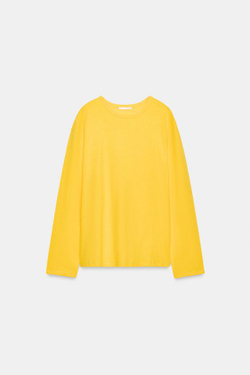 ZARA ФУТБОЛКА ИЗ ХЛОПКА И ЛЬНА, ЖЕЛТЫЙ
