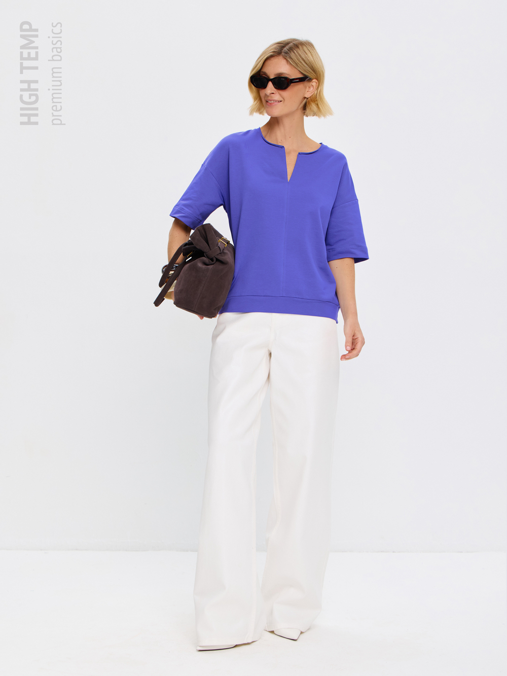 Плотная футболка из футера 2-нитки с V-вырезом HIGH TEMP