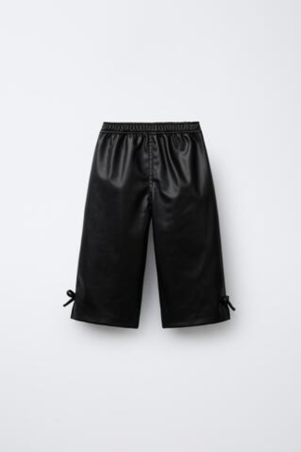 ZARA ПРЯМЫЕ БРЮКИ ПОД КОЖУ С ЛЕНТАМИ, ЧЕРНЫЙ