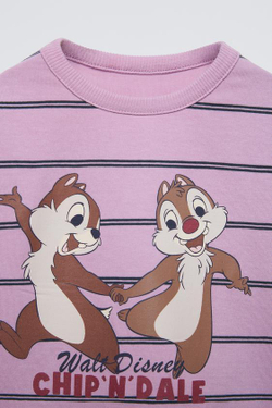 ZARA ФУТБОЛКА В ПОЛОСКУ С ПРИНТОМ CHIP AND DALE DISNEY ©, СВЕТЛАЯ МАЛЬВА