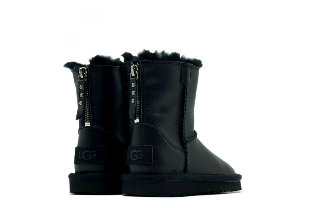 UGG Kids Classic Short Zip Leather Black
