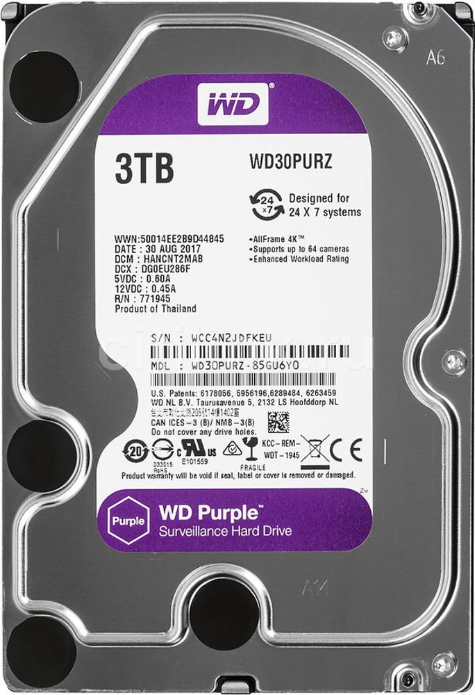 Жесткий диск WD Purple 3ТБ WD30PURX