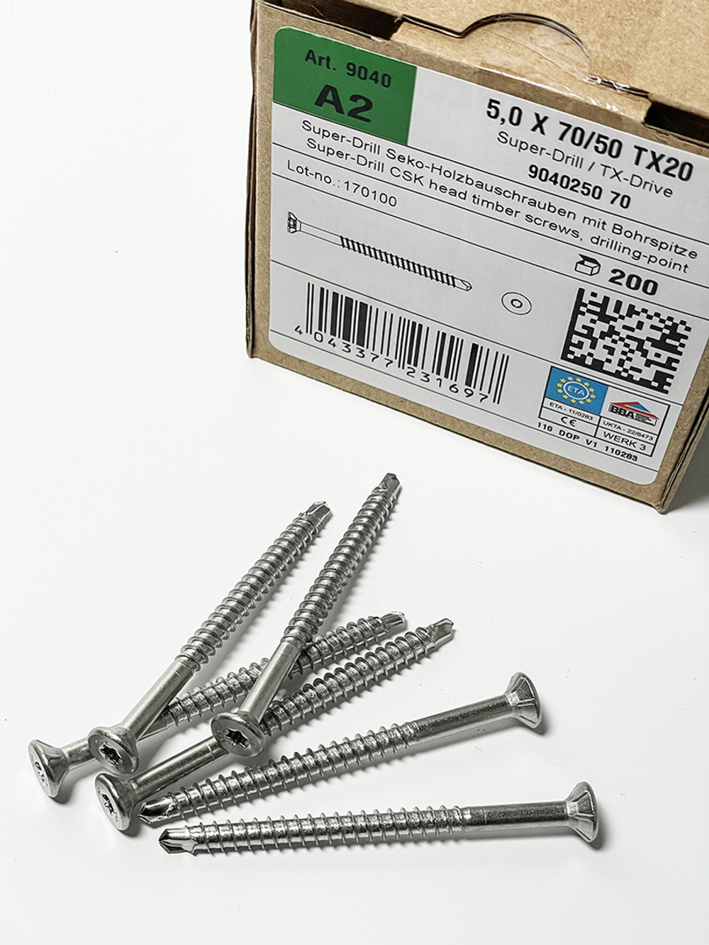 Cаморезы по дереву Super-drill A2 5,0x70/50 TX20  200 шт/упаковка