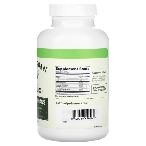 Left Coast Performance, Beef Organ Complex, комплекс из говядины, 180 капсул