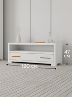 Тумба под телевизор Мэдисон с ящиками, дубовыми ручками, белая
