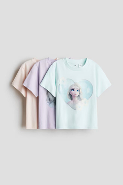 H&M Набор из трех хлопковых футболок с принтом, бирюзовый