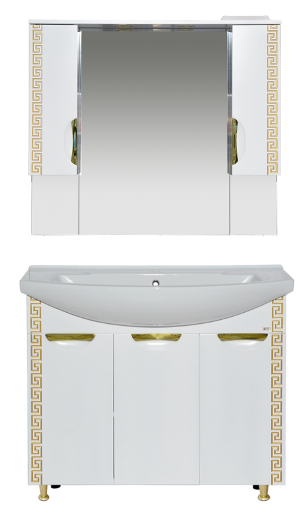 Тумба MISTY Престиж - 105 прямая белая золотая патина c умывальником