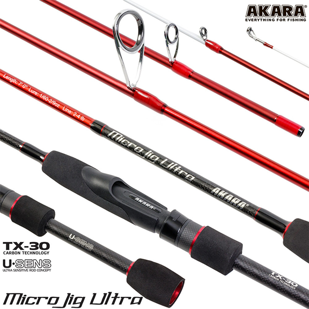 Спиннинг штекерный угольный 2 колена Akara SL1004 Micro Jig Ultra 762UL-S TX-30 (0,5-6) 2,3 м
