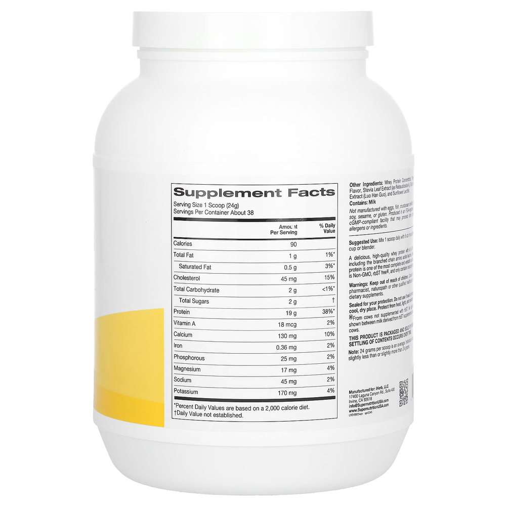 Super Nutrition, порошок из ультрафильтрованного сывороточного протеина с экстрактом листьев стевии, экстрактом архата и подсолнечным лецитином, без ГМО и р-БСТ, со вкусом ванили, 908 г (2 фунта)