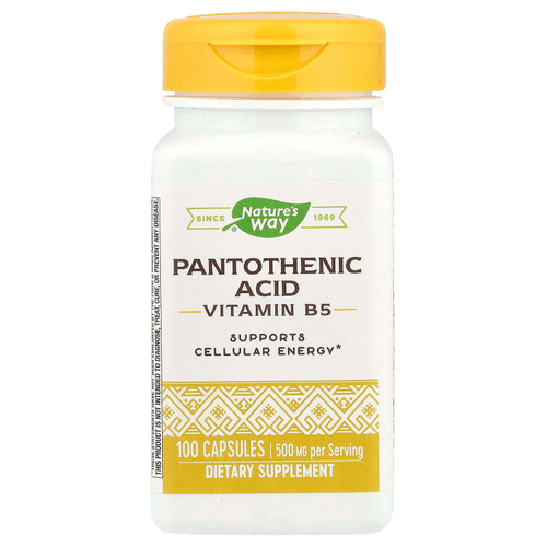 Nature's Way, пантотеновая кислота, витамин B5, 500 мг, 100 капсул (250 мг в 1 капсуле)