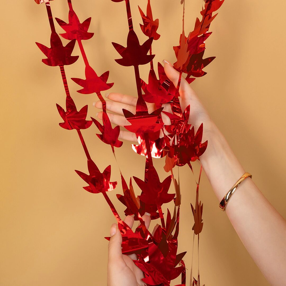 Занавес Листья, Красный, Металлик, 100*200 см