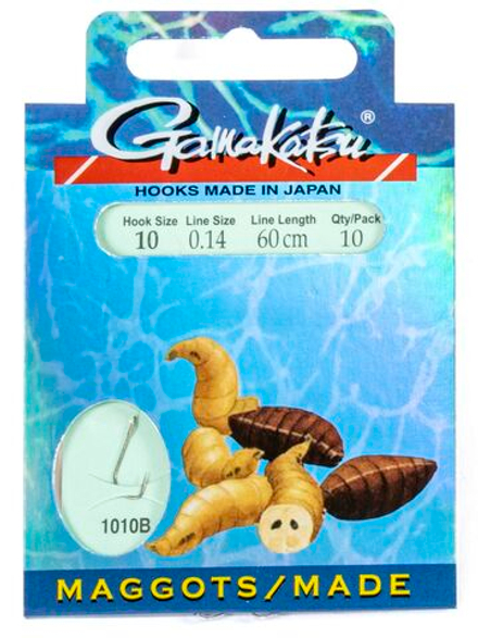 Крючки с поводком Gamakatsu Booklet MAGGOTS 1010B разм. 10-0.14мм 60см 10шт.