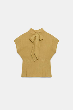 ZARA ТОП С ВЫРЕЗОМ И ЗАВЯЗКАМИ, КАРАМЕЛЬНЫЙ