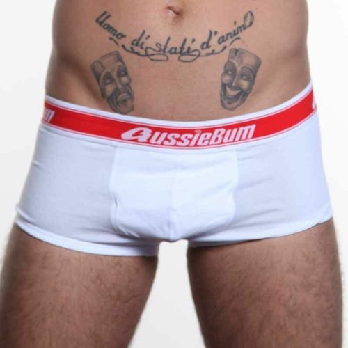 Мужские трусы хипсы белые с красной резинкой Aussiebum AB00154