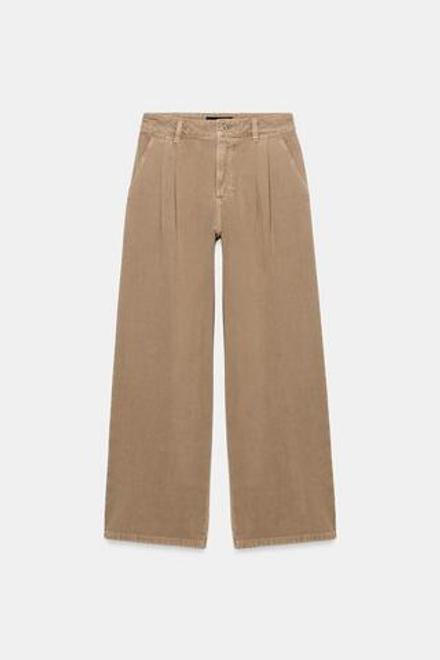 ZARA ДЖИНСЫ Z1975 WIDE-LEG СО СРЕДНЕЙ ПОСАДКОЙ И ВЫТАЧКАМИ, СВЕТЛЫЙ ЖЕЛТО-КОРИЧНЕВЫЙ