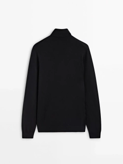 Massimo Dutti Свитер из смесового хлопка с высоким воротником, черный