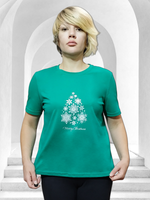 2419 Футболка женская с наклейкой изумруд (56)