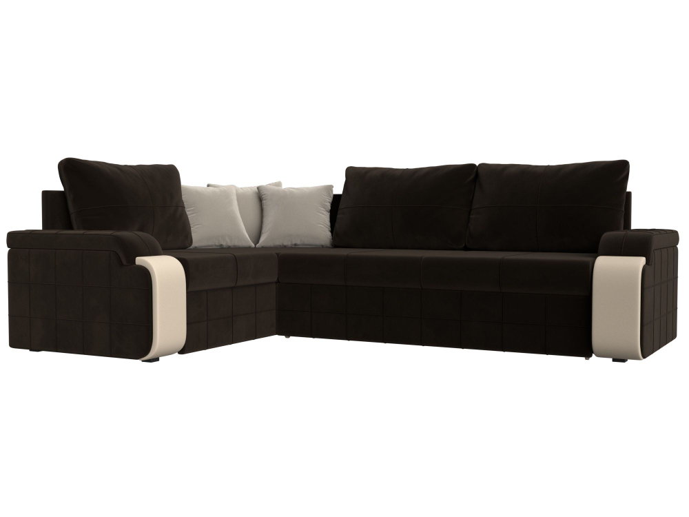 Диван угловой Николь левый угол, Коричневый\Бежевый\Бежевый, Микровельвет\Экокожа, 29379L