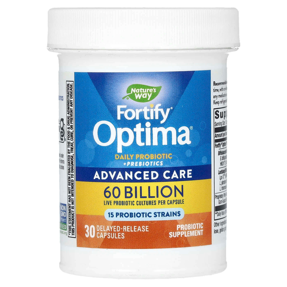 Nature's Way, Fortify Optima, пробиотики и пребиотики для ежедневного приема, 60 млрд КОЕ, 30 капсул с отсроченным высвобождением