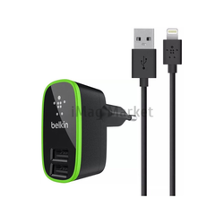 Сетевое зарядное устройство Belkin, 2 USB-A, 10W, 2.1A + кабель Lightning, 1.2 м, черный (no original)