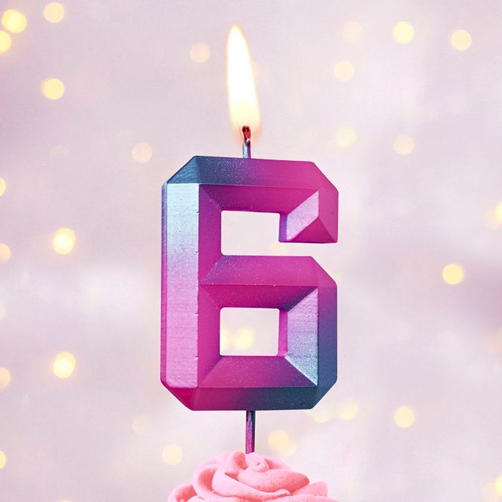 Свеча Цифра, 6 Пурпурные грани, 1,1*4,3 см, 1 шт.