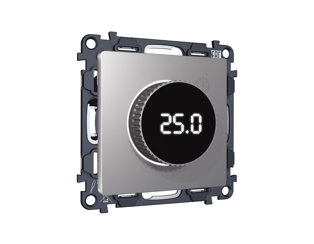 MA505810 Комплект механизма терморегулятора с цифровым дисплеем с подсветкой и датчиком для теплого пола ALFA Сталь матовый QUANT (AP5058, VM1385)