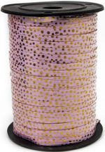 Лента (0,5 см*228,6 м) Золотые точки, Розовый, Металлик, 1 шт.