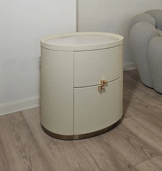 Тумба прикроватная 4576 с двумя ящиками, экокожа слоновая кость