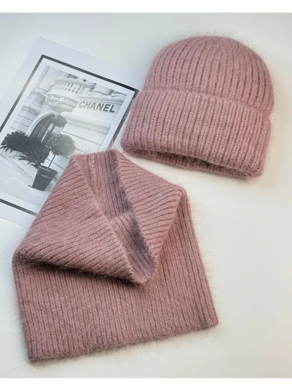 комплект шапка с шарфом- снуд зимний вязаный